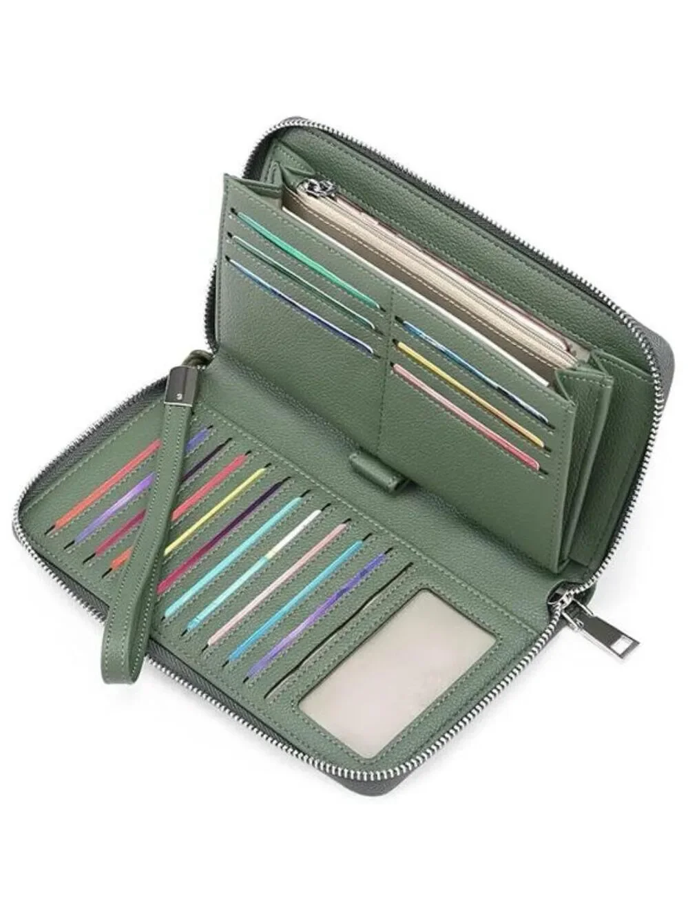 RFID Leather Wallet for Women Zip Around Clutch Wristlet Long Purse Card Holder